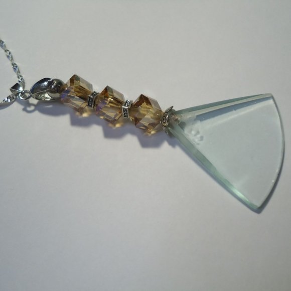 Magnifying Glass Triangle Shape Champagne Crystal Handle Pendant Necklace - Picture 7 of 11